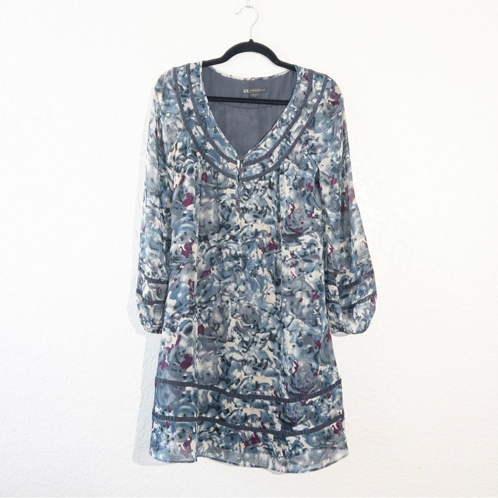 Armani Exchange Blue Abstract Chiffonβ Shift DressβSize 2